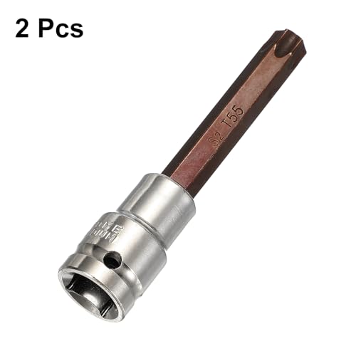 HARFINGTON 2Pcs Torx Bit Socket 1/2" Drive T55 S2 Steel 6 Point Head Long Screwdriver Drill Bits CR-V Steel Socket Adapter for Home Auto Axle Hex Nuts Bolts Repair - size: T55