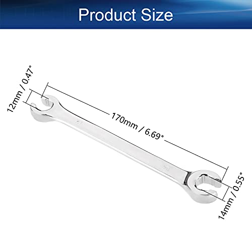 Auniwaig Flare Nut Wrench 12mm x 14mm, Metric, Polished Chrome Plated for Removing or Replacing Nuts on Fuel, Brake or Air Conditioning Lines - size: 12x14mm