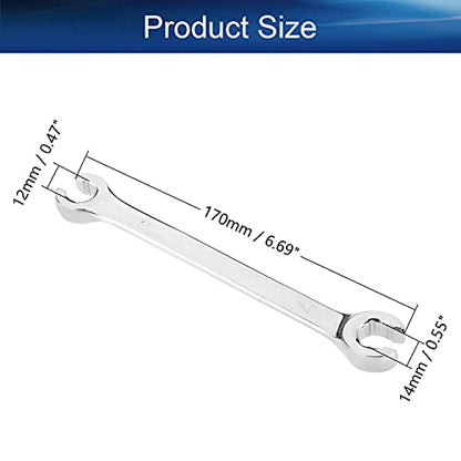 Auniwaig Flare Nut Wrench 12mm x 14mm, Metric, Polished Chrome Plated for Removing or Replacing Nuts on Fuel, Brake or Air Conditioning Lines - size: 12x14mm
