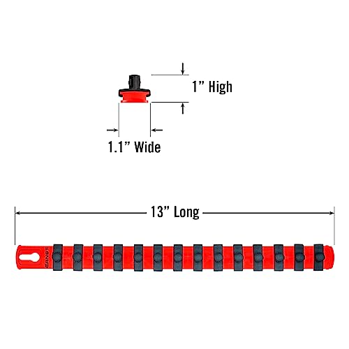 ERNST 13-Inch Socket Rail Organizer with 14 3/8-Inch Twist Lock Clips, Red (8415) - color: Red, size: 3/8-Inch Twist Clips, style: 13-Inch