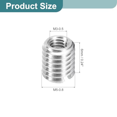 uxcell 10Pcs Threaded Inserts, M3-0.5x6 & M5-0.8x6 Stainless Steel 303 Screw Thread Sleeves Thread Repair Insert for Mechanical Equipment - size: M3-0.5x6 & M5-0.8x6mm