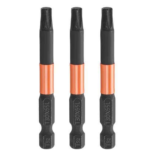 HARFINGTON 3pcs T30 Torx Head Screwdriver Bit 2.56" (65mm) Long 1/4" Hex Shank Magnetic No Hole Tamper Proof 6 Point Star Screw Driver Drill Bits Phosphate S2 Steel Industrial Power Tools - size: T30