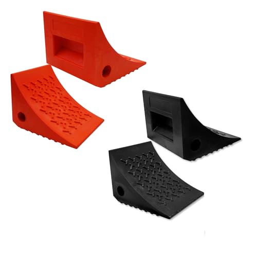 SECURITYMAN Heavy Duty Wheel Chocks (4 Pack) - Durable, Non-Slip, Solid Rubber Wheel Chocks for Boat Trailers, RV, Truck, Camper - Perfect on All Surfaces and in All Weather - (2X Orange & 2X Black)