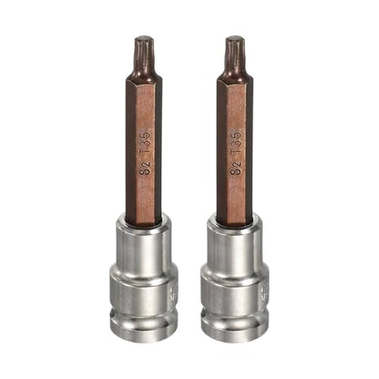 HARFINGTON 2Pcs Torx Bit Socket 1/2" Drive T35 S2 Steel 6 Point Head Long Screwdriver Drill Bits CR-V Steel Socket Adapter for Home Auto Axle Hex Nuts Bolts Repair - size: T35