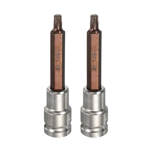 HARFINGTON 2Pcs Torx Bit Socket 1/2" Drive T35 S2 Steel 6 Point Head Long Screwdriver Drill Bits CR-V Steel Socket Adapter for Home Auto Axle Hex Nuts Bolts Repair - size: T35