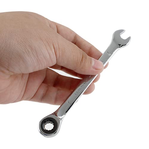 2 Pcs 7mm Ratchet Wrench Metric Ratcheting Wrench Set with 5° Movement and Hardened & 72 Teeth for Projects Metric Tight Spaces - size: 7 mm