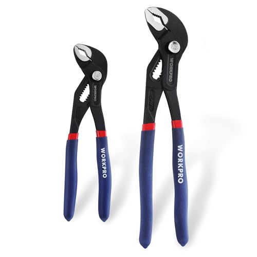 WORKPRO 2 Piece Groove Joint Pliers Set, 7 & 10-Inch Water Pump Pliers | CR-V Tongue and Groove Pliers with V-Jaw Design & Comfort Grips for Plumbing, Auto & Home Repair - size: 7 & 10-Inch