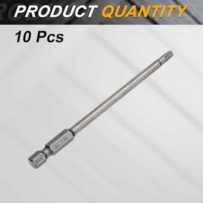 HARFINGTON 10pcs T20 Torx Head Screwdriver Bit 1/4" Hex Shank 4" (100mm) Long Magnetic No Hole Tip Tamper Proof 6 Point Star Screw Driver Drill Bits S2 Steel Industrial Power Screwdrivers - size: T20 x 4"