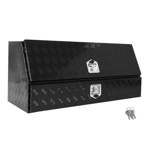 confote Aluminum Stripes Plated Truck Tool Box Pick Up Truck Bed Tool Box Truck Storage Box W/Lower Drawers Waterproof Toolbox Storage Organizer with T-Handle, Lock and Keys,48" x 17.7" x 20.8"-Black - color: Black, size: 48 x 17.7 x 24.8 inch