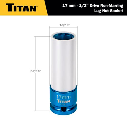 Titan 21091 1/2-Inch Drive x 17mm Non-marring Impact Deep Lug Nut Socket - size: 17mm