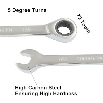 2 Pcs 1/2 Inch Ratchet Wrench Imperial Ratcheting Combination Wrench Set, 12 Point, 72 Teeth for Projects SAE Tight Spaces - size: 1/2 Inch
