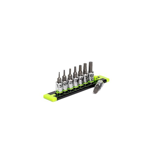 GRIPEDGE HEX Bit Socket Set | 8-PC - 1/4'' Drive Short Metric RPT Hex Driver Set | Sizes 1.5MM - 7MM | Made With S2 Steel | Includes Premium Aluminum Storage Rail |