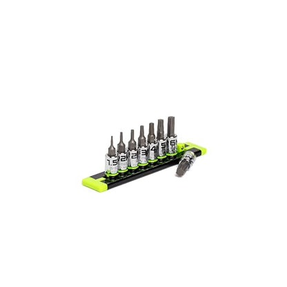 GRIPEDGE HEX Bit Socket Set | 8-PC - 1/4'' Drive Short Metric RPT Hex Driver Set | Sizes 1.5MM - 7MM | Made With S2 Steel | Includes Premium Aluminum Storage Rail |