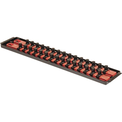Ernst Manufacturing 18-Inch Socket Boss 2-Rail 1/2-Inch-Drive Socket Organizer with Twist Lock Secure Hold and Toolbox Drawer Tray, Red - Made in USA - color: Red, size: 1/2"
