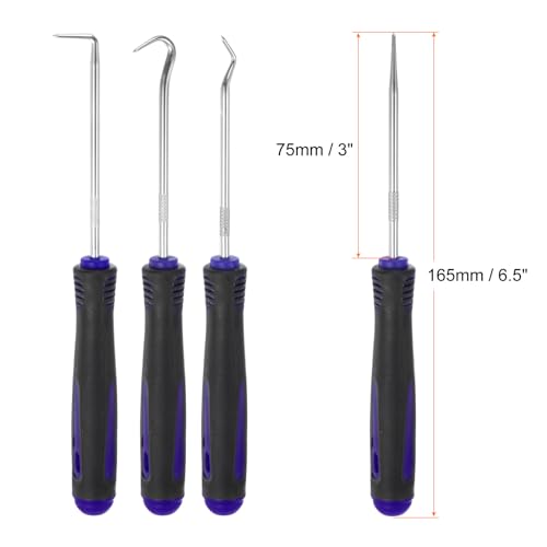 HARFINGTON 4 Pieces Pick and Hook Set 165mm Zinc Alloy Nylon Handle Round Automotive Pick Tool Set for Removing O Rings Small Items, Black Blue - color: Black Blue