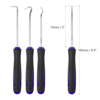 HARFINGTON 4 Pieces Pick and Hook Set 165mm Zinc Alloy Nylon Handle Round Automotive Pick Tool Set for Removing O Rings Small Items, Black Blue - color: Black Blue