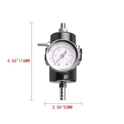 BARTOO Universal Adjustable Fuel Pressure Regulator Kit, Aluminum Fuel Regulator,Adjustable Gas Oil Injection Pressure Regulator with 0-140 PSI Gauge -Black - color: Black