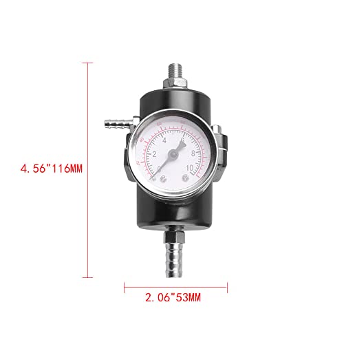 BARTOO Universal Adjustable Fuel Pressure Regulator Kit, Aluminum Fuel Regulator,Adjustable Gas Oil Injection Pressure Regulator with 0-140 PSI Gauge -Black - color: Black