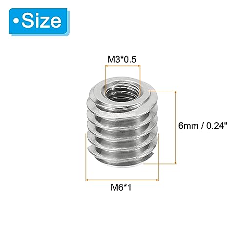 PATIKIL Thread Adapters Sleeve Reducing Nut, 10 Pcs M6*1 Male to M3*0.5 Female Repairing Insert Nut Screw Reducer Conversion Stainless Steel Fastener 6mm - size: M3xM6x6mm