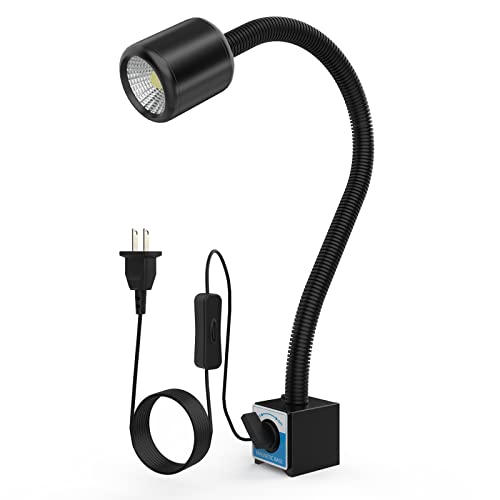 LED Machine Light with Strong Magnetic Base and Flexible Gooseneck for Lathe and Drill Press, 1200 Lumens, 12W 120V