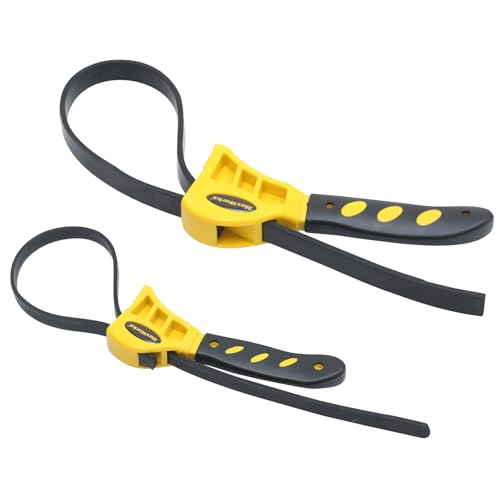 MaxWorks 51019 2 Pack Strap Wrench Set Durable Non Slip Rubber for Oil Filters Jars Pipes Industrial Strength with Multi Purpose for Automotive Plumbing and Home Use