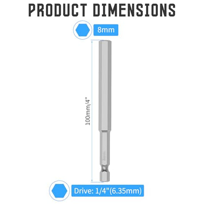 5 Pcs H8 S2 Steel Hex Bit, 8mm, 100mm Length, 1/4" Shank | Magnetic Hex Allen Wrench Screwdriver Bit, 1/4" Hex Shank, Impact Driver Bit for Furniture, Auto Repair & DIY - size: H8, style: 100mm