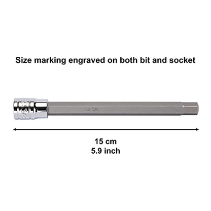 CASOMAN 18 Pieces 3/8 Inch Drive Long Hex Bit Socket Set,1/8 Inch to 3/8 Inch, 3mm to 10mm, SAE&Metric, Extra Long Allen Hex Bit Socket Set, CR-V and S2 Steel - size: 18 Pieces Metric & SAE