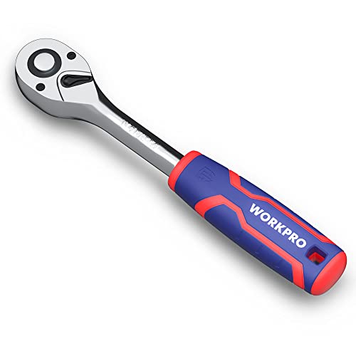 WORKPRO 1/2" Drive Ratchet Wrench, 72-Tooth Reversible | Quick-Release, CR-MO Head, Chrome Plated Finish, Ergonomic Non-Slip Handle - size: 1/2"
