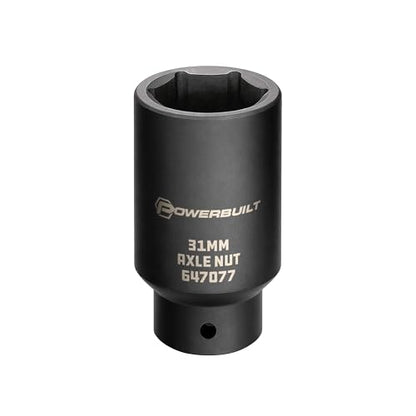 Powerbuilt 31mm Axle Nut Socket, 1/2-Inch Drive, 6 Point, Remove Front Wheel Drive Axles Shaft Nuts - 647077 - size: 31mm