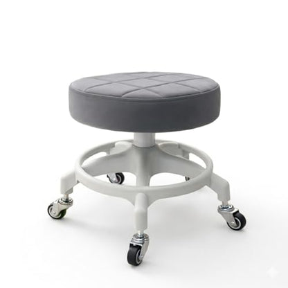 Upgraded Low-Profile Rolling Stool with 360° Smooth Rubber Wheels – Heavy-Duty 450lbs, Flat Waffle PU Seat, & Anti-Tip Base | Ideal for Home, Office, Salon, Workshop, Mechanic, Garage, Grey - style: Flat Waffle Grey Seat White Frame