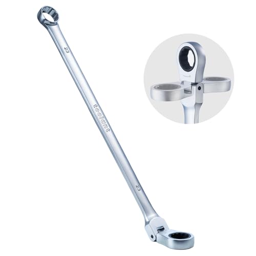 toolant Extra Long Ratcheting Wrench, Flex Head & Fixed Offset Head Double Box End Combination Wrench, CR-V Steel, Metric 23mm - size: 23 mm