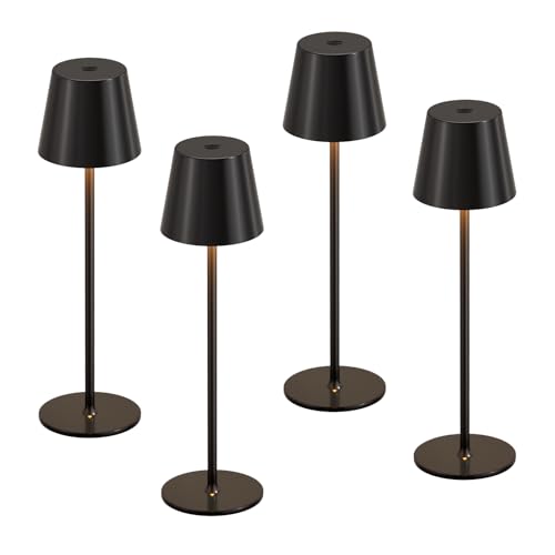 Kakanuo Cordless Table Lamp Rechargeable Black - KK 4 Pack Battery Operated Lamp for Dining Table, 3 Color Stepless Dimming Wireless Lamp for Counter, Outdoor Patio, Touch Control - color: Black 1, size: 4 Pack 14in - Down Light