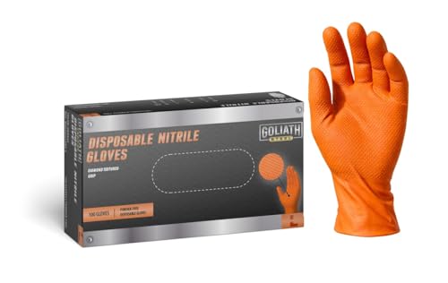 Kogler 8-Mil Orange Diamond Textured Grip Disposable Nitrile Gloves, Heavy-Duty Industrial & Mechanic Work Gloves, Latex-Free & Powder-Free, Chemical & Tear Resistant with Superior Wet Grip, Medium - size: Medium