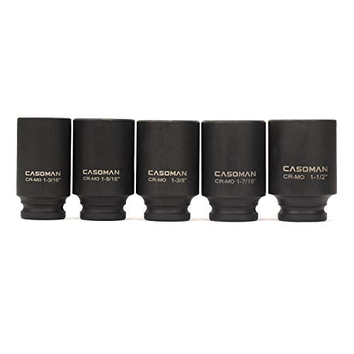CASOMAN 1/2-Inch Drive Deep Spindle Axle Nut Impact Socket Set, 1/2" Drive Deep Impact Socket Set, Inch, Cr-Mo, 6-Point, 1-3/16-Inch - 1-1/2-Inch, 5 Piece Axle Socket Set - size: 1/2" Dr. 5pcs (1-3/16" - 1-1/2")