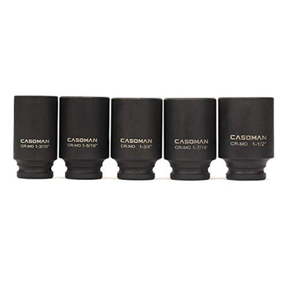 CASOMAN 1/2-Inch Drive Deep Spindle Axle Nut Impact Socket Set, 1/2" Drive Deep Impact Socket Set, Inch, Cr-Mo, 6-Point, 1-3/16-Inch - 1-1/2-Inch, 5 Piece Axle Socket Set - size: 1/2" Dr. 5pcs (1-3/16" - 1-1/2")