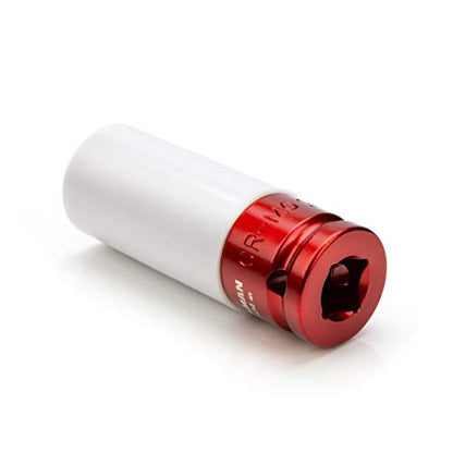 Steelman Protective 21mm Anti-Scratch Sleeved Socket, Protects Wheels and Lug Faces, 1/2-inch Drive, Long Reach - size: 21mm Red