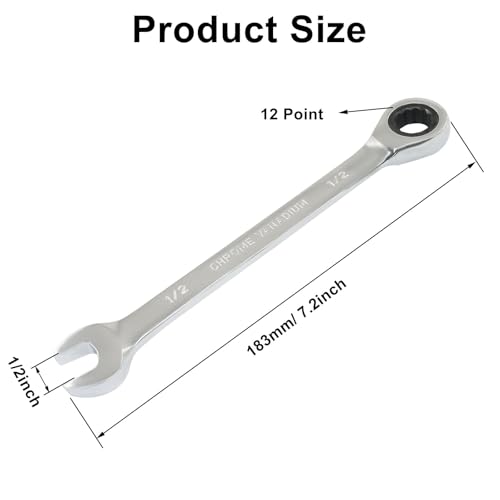 2 Pcs 1/2 Inch Ratchet Wrench Imperial Ratcheting Combination Wrench Set, 12 Point, 72 Teeth for Projects SAE Tight Spaces - size: 1/2 Inch