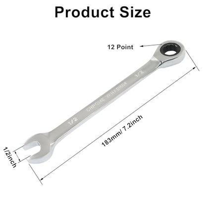2 Pcs 1/2 Inch Ratchet Wrench Imperial Ratcheting Combination Wrench Set, 12 Point, 72 Teeth for Projects SAE Tight Spaces - size: 1/2 Inch