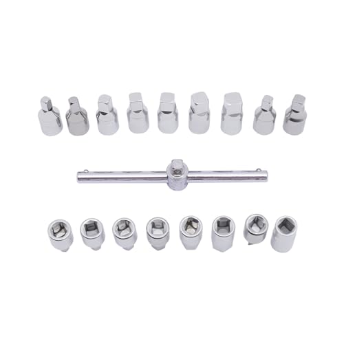 18pcs Oil Drain Pipe Plug Hexagon Square Socket Key Removal Tool Set 3/8'' Drive
