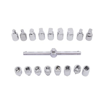 18pcs Oil Drain Pipe Plug Hexagon Square Socket Key Removal Tool Set 3/8'' Drive