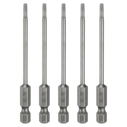 HARFINGTON 5pcs T9 Torx Head Screwdriver Bit 1/4" Hex Shank 3.15" (80mm) Long Magnetic No Hole Tip Tamper Proof 6 Point Star Screw Driver Drill Bits S2 Steel Industrial Power Screwdrivers - size: T9 x 3.15"(80mm)