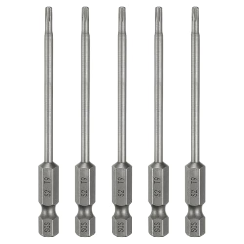 HARFINGTON 5pcs T9 Torx Head Screwdriver Bit 1/4" Hex Shank 3.15" (80mm) Long Magnetic No Hole Tip Tamper Proof 6 Point Star Screw Driver Drill Bits S2 Steel Industrial Power Screwdrivers - size: T9 x 3.15"(80mm)