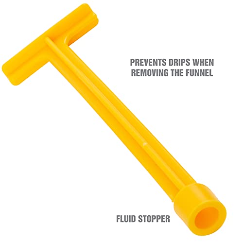 OEMTOOLS 87041 Drip Free Funnel for Automotive Fluids, 6 Piece Spill Proof Funnel Kit for Coolant, Oil and More, with Stopper, 45 Degree Elbows, 5 Inch Extension, White
