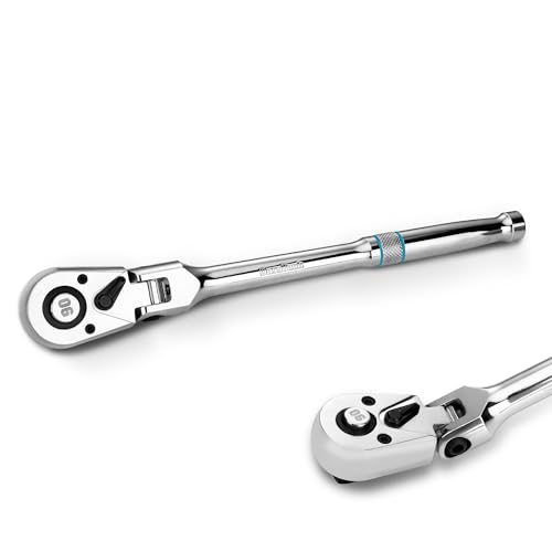 DURATECH 1/2-Inch Drive Flex-Head Ratchet, 90-Tooth Quick-Release Ratchet Wrench with 180° Pivoting Head and 7-Position Setting, Reversible, CR-V Made, CR-MO Head, 4° Swing, Full Polished, Men Gifts - size: 1/2"(Polished)