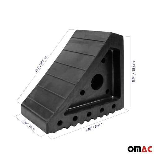 OMAC Wheel Tire Chock Blocks Heavy Duty Solid Ribbed Rubber for Car Truck & Trailer