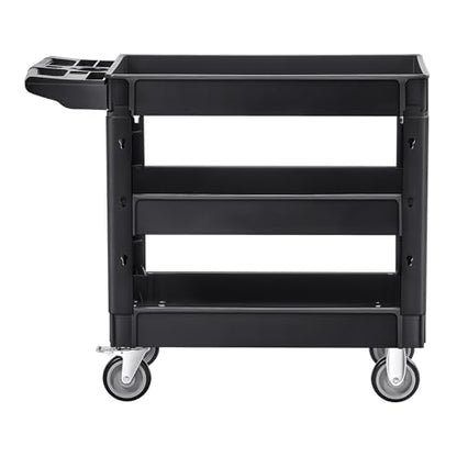 VEVOR Utility Cart, 3-Tier Plastic Service Cart with 550LBS Capacity, 360° Swivel Casters (Including 2 Locking Wheels), Medium Lipped Shelves, Ergonomic Handle, for Garage, Warehouse, Cleaning Tasks