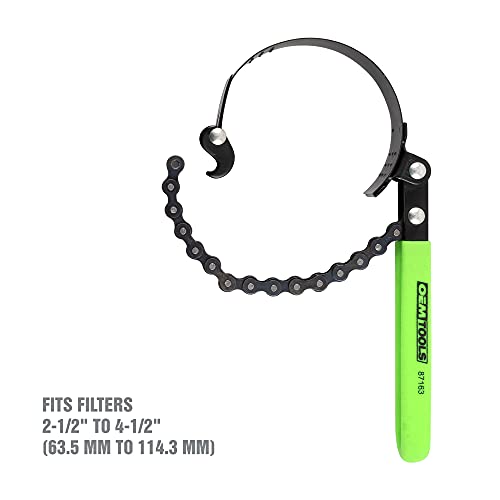 OEMTOOLS 87163 Adjustable Oil Filter Chain Wrench, Fits Oil Filters Between 2-1/2 Inches to 4-1/2 Inches (63.5MM to 114.3MM), Black and Green - size: 2-1/2” - 4-1/2”