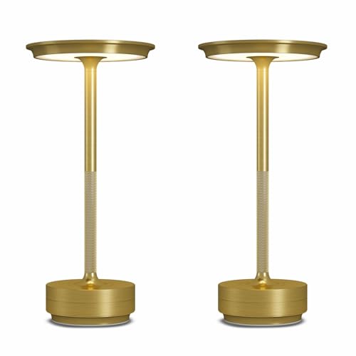 2 Pack Cordless Table Lamps Rechargeable, 5000mAh Portable LED Table Light, 3 Color Stepless Dimming Battery Powered Table Lamp, for Patio/Restaurant/Home/Outdoor.(Brushed Gold) - color: Gold, size: 2 Pack
