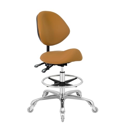 Saddle Stool Chair with Wheels,Ergonomic Swivel Rolling Height Adjustable for Salon Beauty Clinic Dentist Tattoo Home Office - color: Camel, size: With Backrest