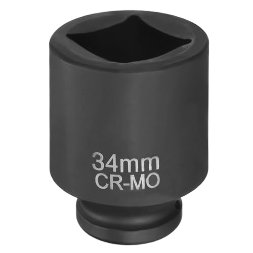 HARFINGTON 4 Point Square Socket 3/4" Drive 34mm Metric Square Impact Socket CR-MO Blackening Standard Wheel Sleeve Pneumatic Sleeve Tool for Auto Repair Mechanical Maintenance Home Use - size: 3/4"/34mm